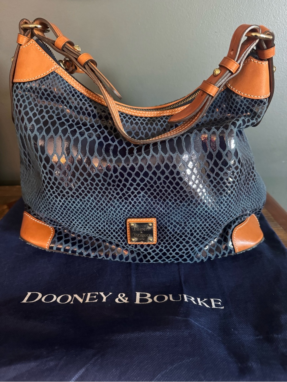 Vintage Dooney & Burke Navy Snakeskin Erica Hobo Shoulder Bag